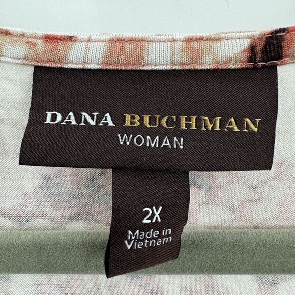 Dana Buchman Woman Beaded Knit Scoop Neck Top Size 2X Brown Pink Printed Boho - Picture 5 of 9